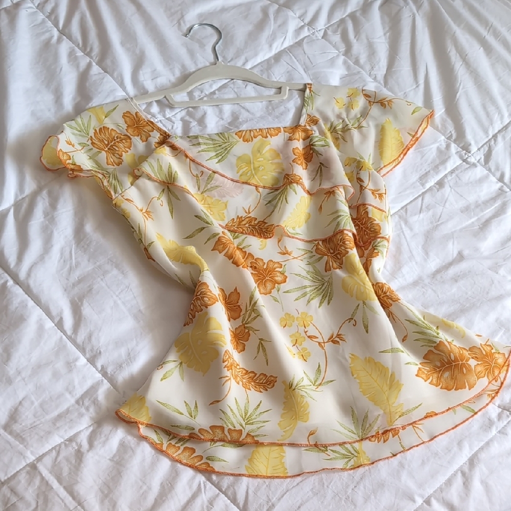 Chic Floral Women's Blouse in Orange and Yellow